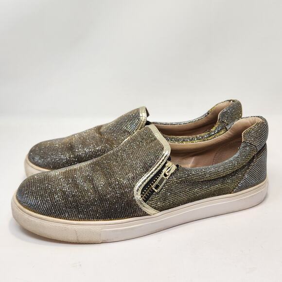 J Slides NYC Metallic Slip On Sneakers Size 9 Zipper Details Gold Silver Casual - Picture 5 of 9